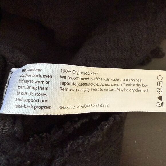 Eileen Fisher Organic Cotton Gauzy Mini Dress Women's XS Black Lagenlook Minimal - Picture 9 of 9